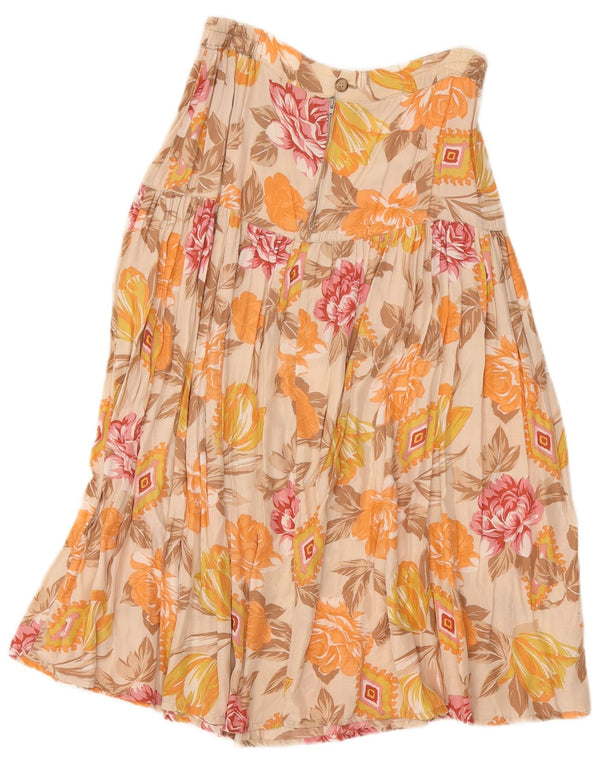Vintage Damen A-Linienrock mit hoher Taille, groß, W32, beige, florale Viskose