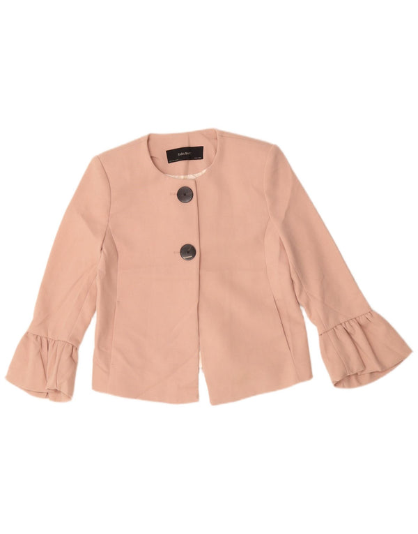 Zara Damen Crop 2 Button Blazer Jacke UK 10 Small Pink Polyester
