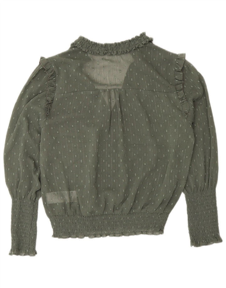 Oasis Langarm-Blusenoberteil für Damen, Größe S, Khaki, gepunktet, Polyester