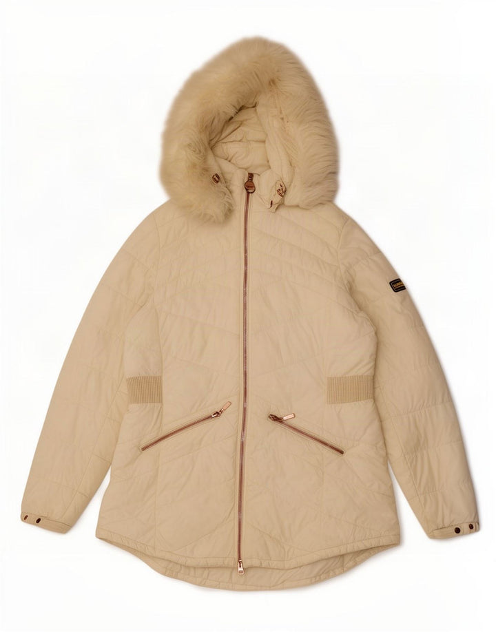 Barbour Wattierte Damenjacke mit Kapuze, UK 16, Größe L, Weiß