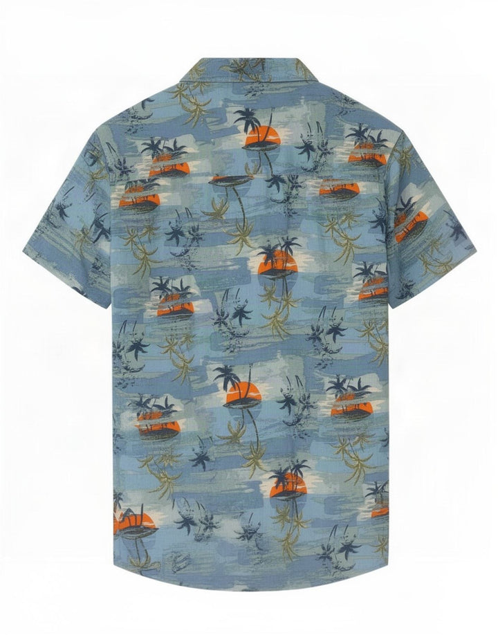 Mountain Warehouse Herren-Hemd mit abstraktem Muster, mittelblau, hawaiianisch