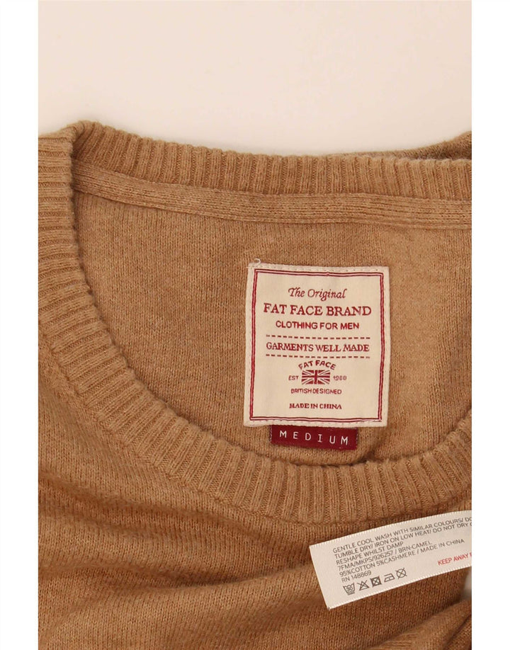 Fat Face Herren-Pullover mit U-Boot-Ausschnitt, mittelbeige Baumwolle