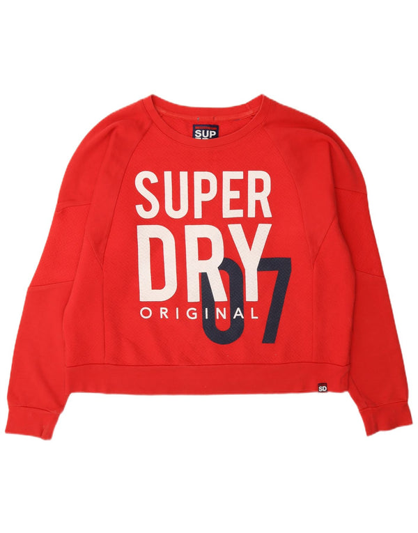 Superdry Damen Crop Graphic Sweatshirt Pullover UK 16 Large Rot Baumwolle