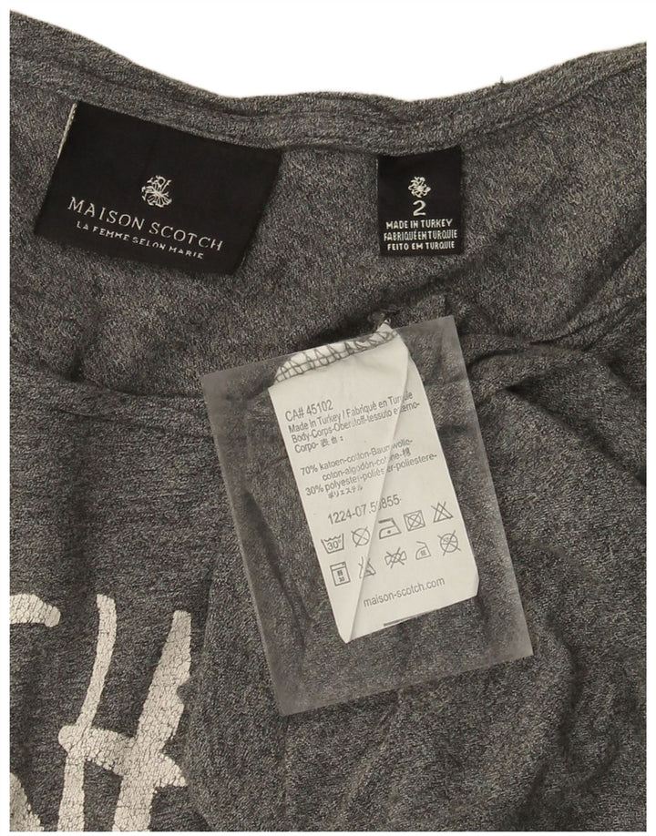 MAISON SCOTCH Damen Übergroßes grafisches Top Langarm US 2 XS Graue Baumwolle