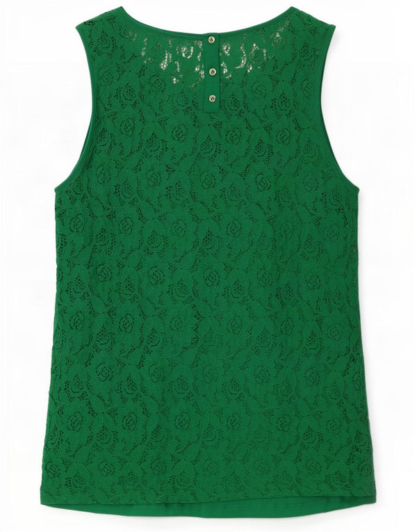 Massimo Dutti Damen ärmelloses Spitzenblusen-Oberteil UK 10 Small Green Floral