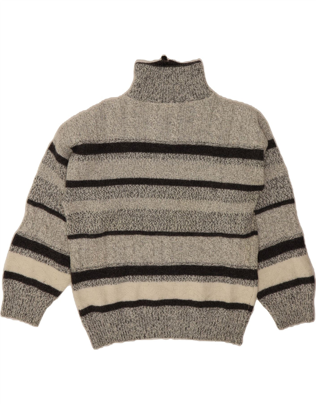CAMARGUE Mens Zip Neck Jumper Sweater Medium Grey Striped Acrylic Vintage Camargue and Second-Hand Camargue from Messina Hembry 