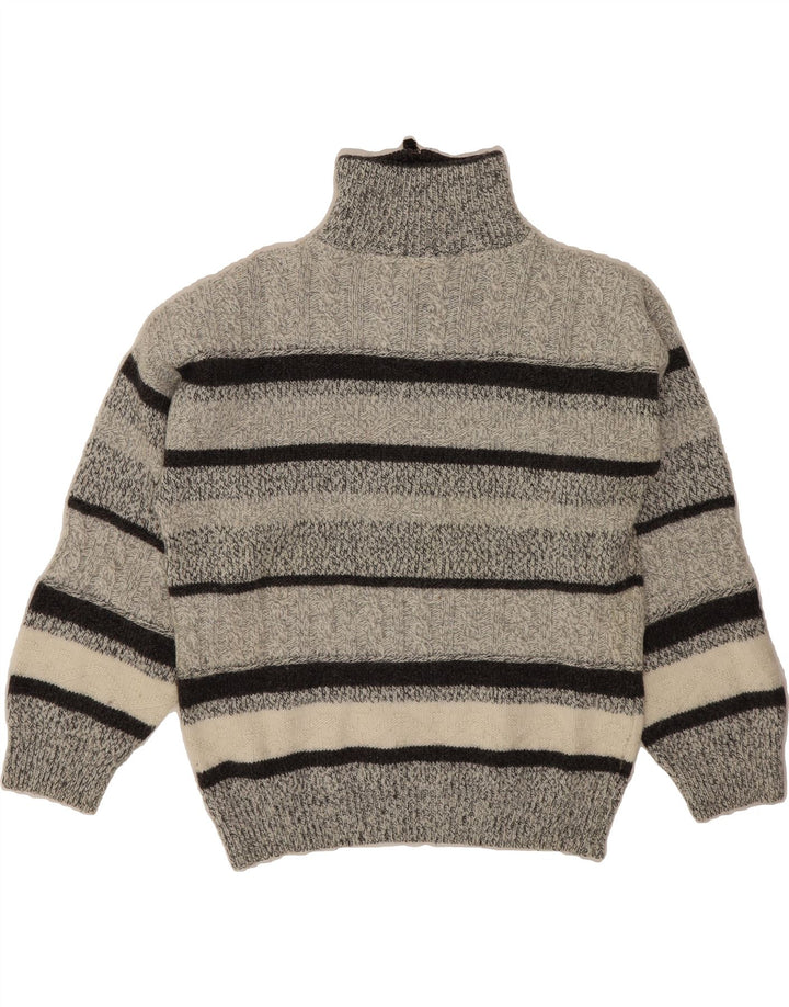 CAMARGUE Mens Zip Neck Jumper Sweater Medium Grey Striped Acrylic Vintage Camargue and Second-Hand Camargue from Messina Hembry 
