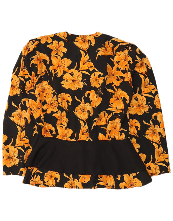 Vintage Womens Cardigan Top IT 48 XL Black Floral Polyester