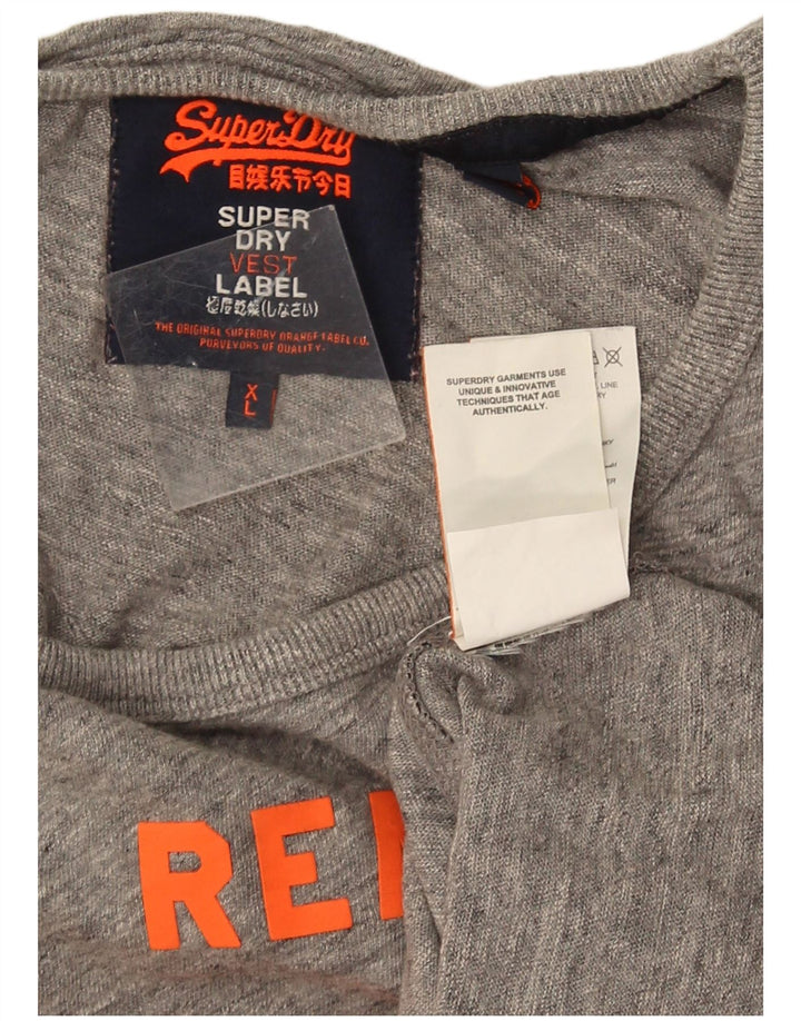 Superdry Herren Grafik-Weste-Top XL aus grauer Colourblock-Baumwolle