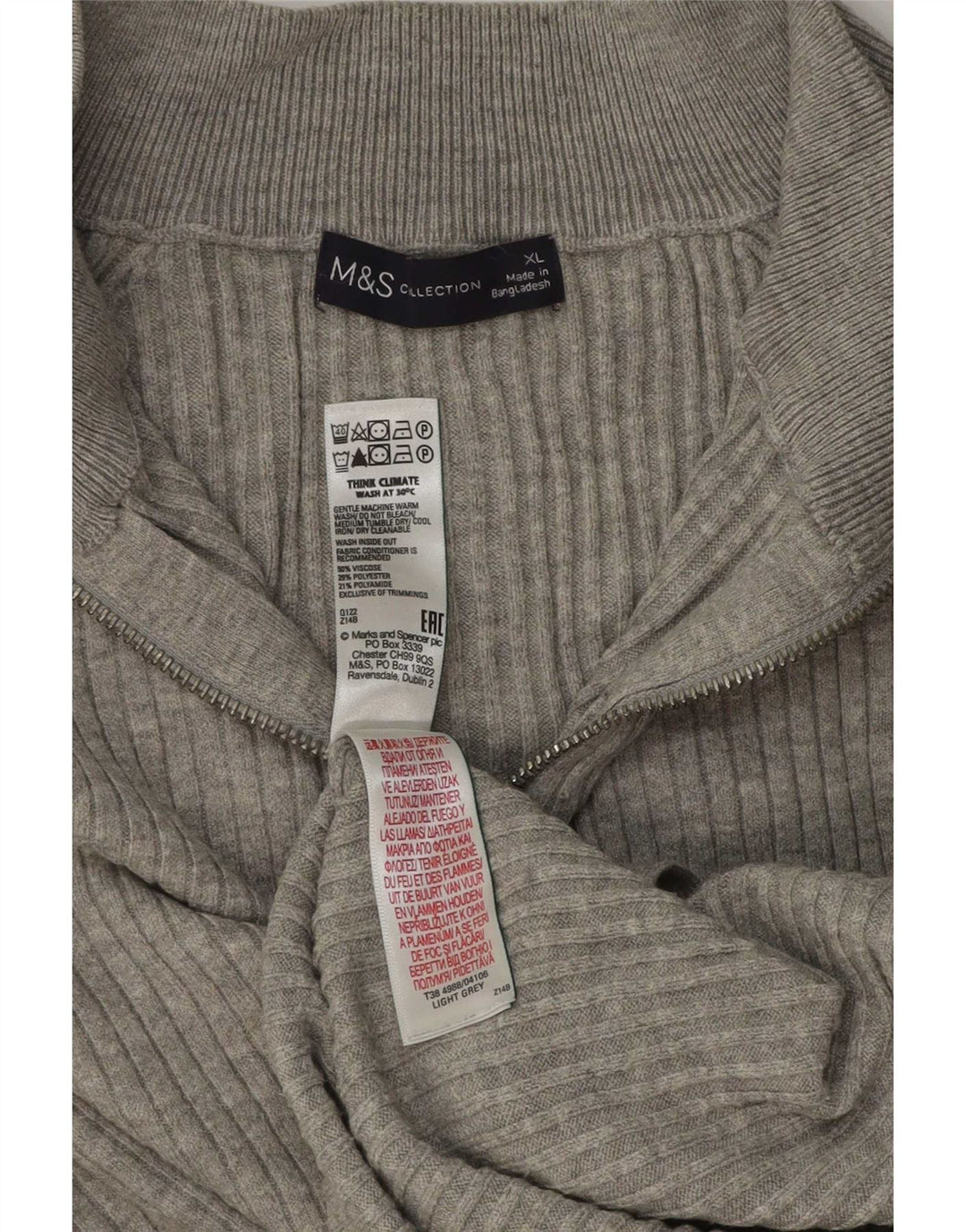 Marks & Spencer Damen-Pullover, übergroß, mit Reißverschluss, UK 18, XL, Grau