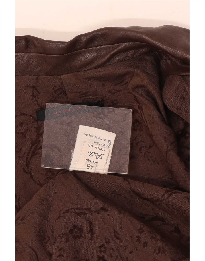 Evolution Damen 3-Knopf-Lederblazer IT 48 XL Brauner Farbblock