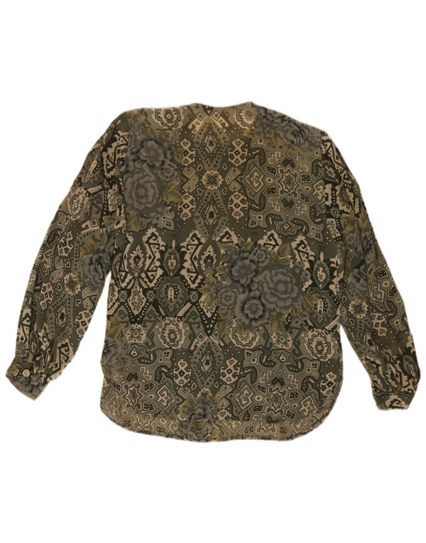 Vintage Damen Hemdbluse UK 16 Groß Khaki Geometrisch