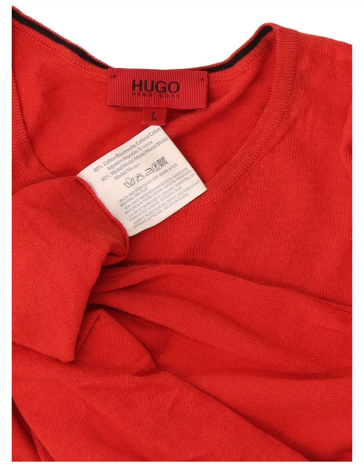 Hugo Boss Herren-Pullover mit Rundhalsausschnitt, groß, rote Baumwolle