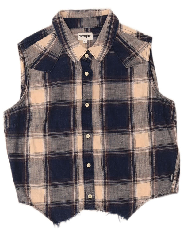 Wrangler Womens Crop Shirt Bluse UK 14 Mittelblau kariertes Westernhemd