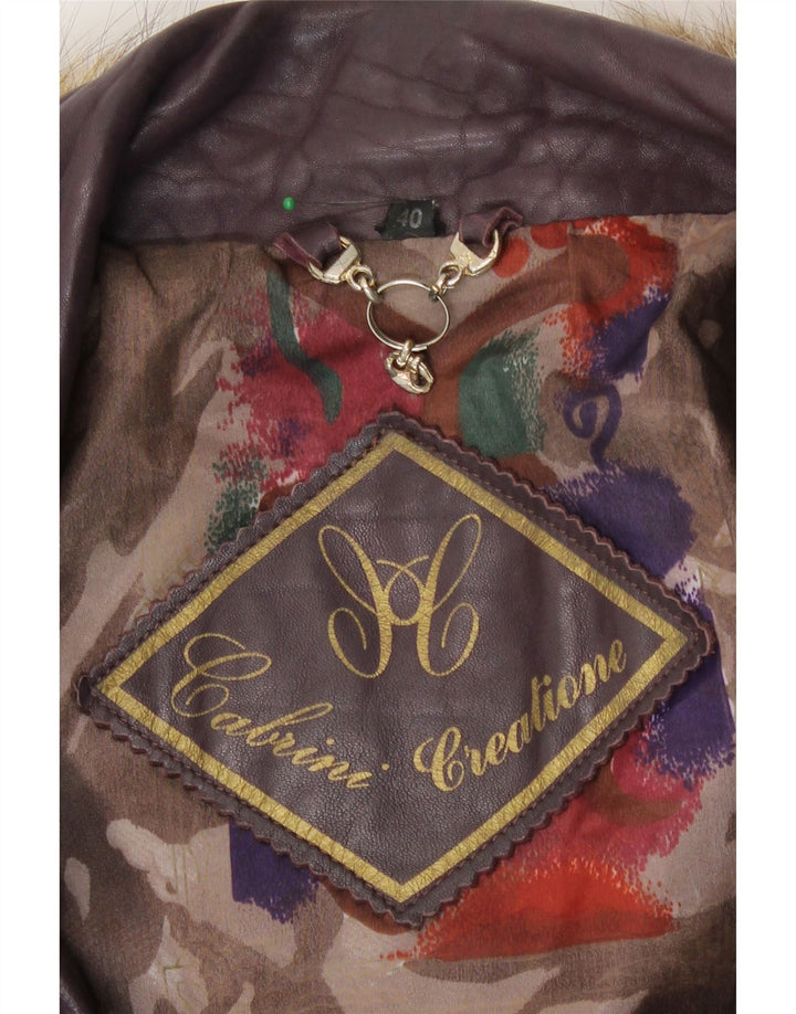 Cabrini Damen-Lederjacke mit Kapuze, übergroß, EU 40, mittelviolettes Leder