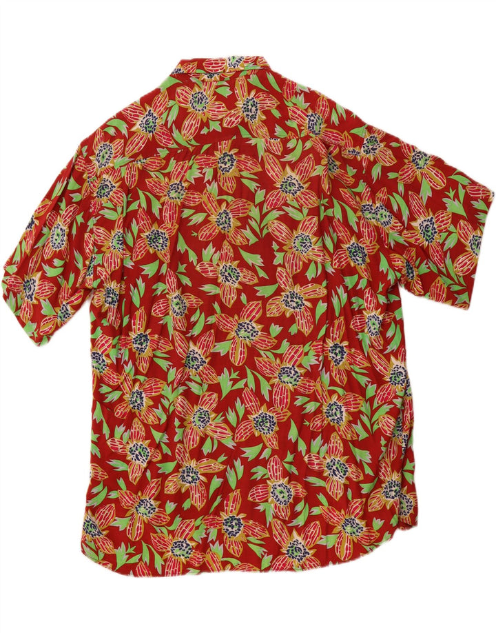 STEFANEL Herren Kurzarmhemd Medium Red Floral Rayon Hawaiian