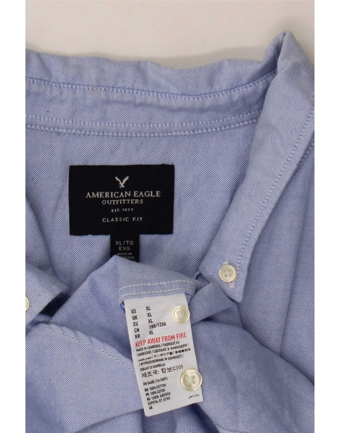 American Eagle Herren-Hemd, kurzärmelig, klassische Passform, XL, Blau, Baumwolle