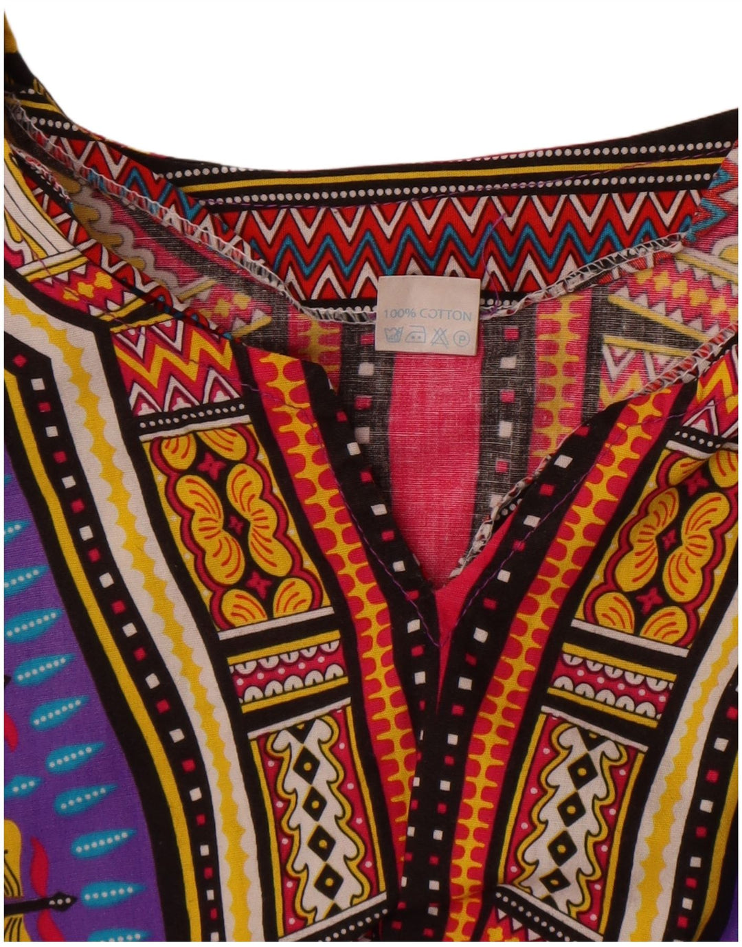 Vintage Damen Strandbluse Top One Size Lila Geometrisch Baumwolle