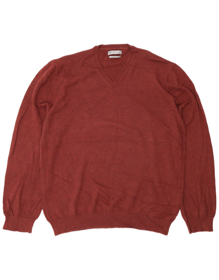 Marks & Spencer Herren-Pullover mit V-Ausschnitt, 2XL, braune Baumwolle
