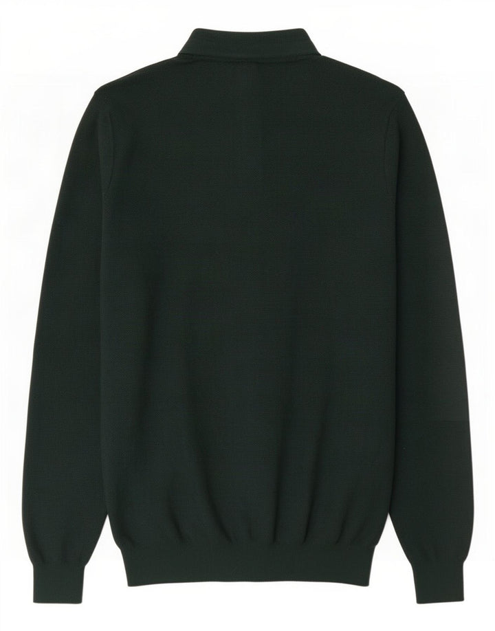 Massimo Dutti Herren-Pullover mit Knopfkragen, Mittelgrün