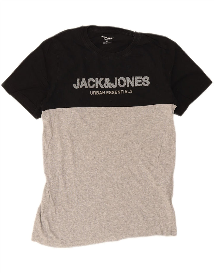JACK & JONES Herren-T-Shirt mit Grafik, Mittelschwarz, Colourblock-Baumwolle