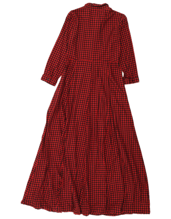 Zara Damen Maxi-Hemdkleid, UK 4 XS, rote Gingham-Baumwolle