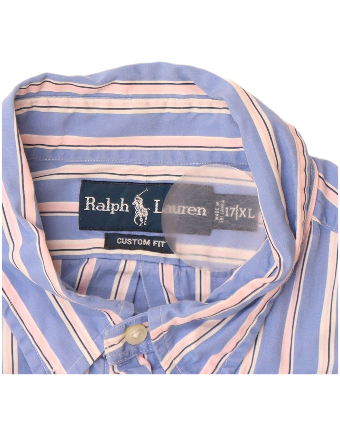 RALPH LAUREN Herren-Hemd mit individueller Passform, Größe 17 XL, blau gestreift, Baumwolle