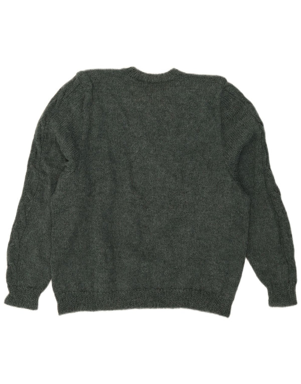 Vintage Damen Pullover mit grafischem Rundhalsausschnitt, UK 18 XL, grün geblümt