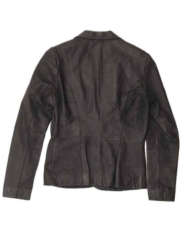 Zara Damen 2-Knopf-Lederblazerjacke UK 10 Kleines schwarzes Leder