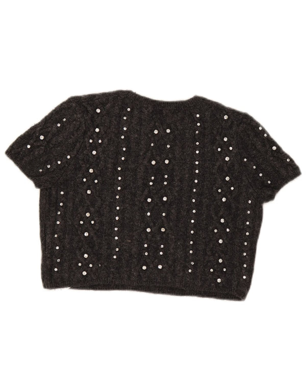 Zara Damen Crop Short Sleeve Boat Neck Pullover Pullover UK 10 Small Grau