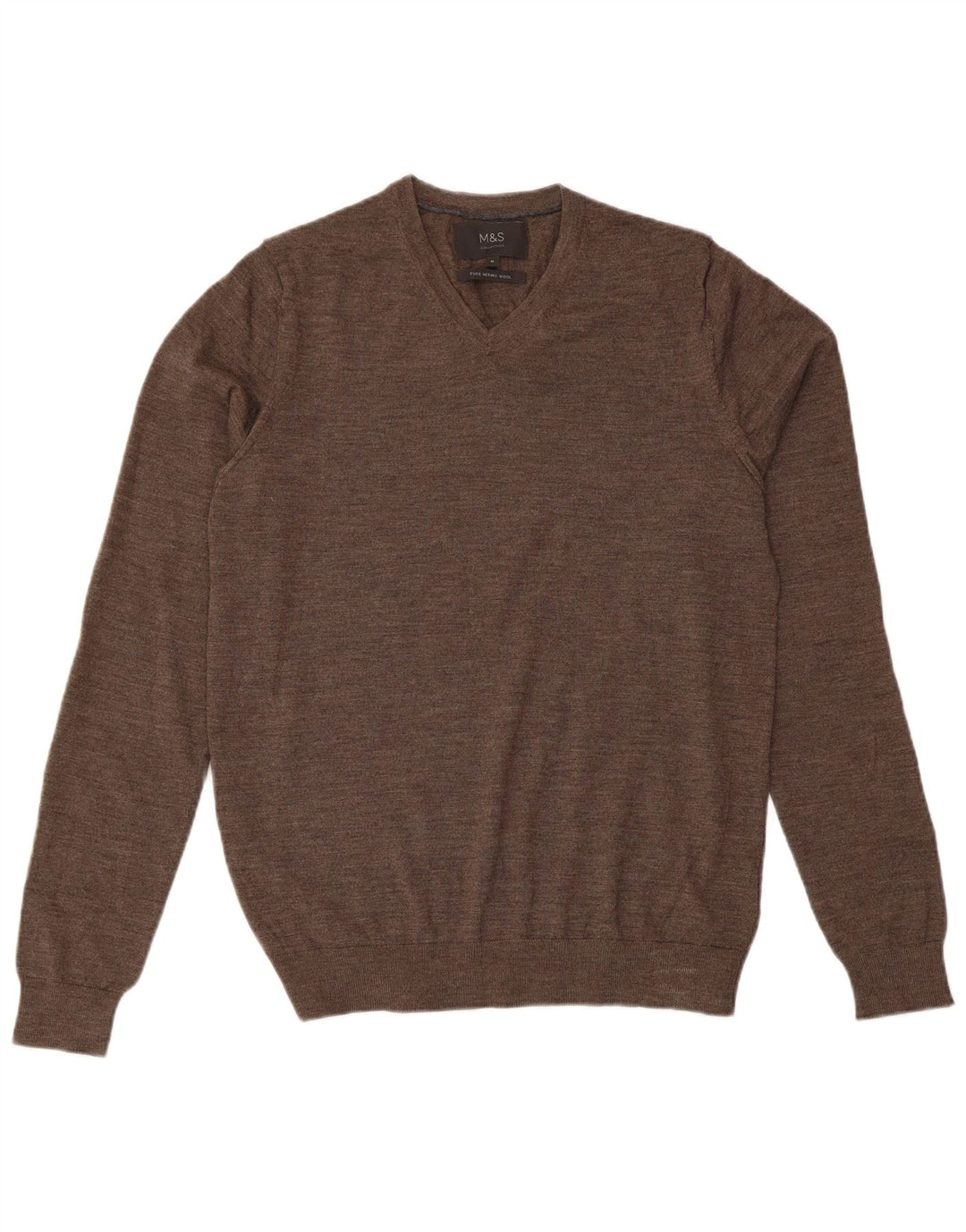 MARKS & SPENCER Herren-Pullover mit V-Ausschnitt aus mittelbrauner Merinowolle