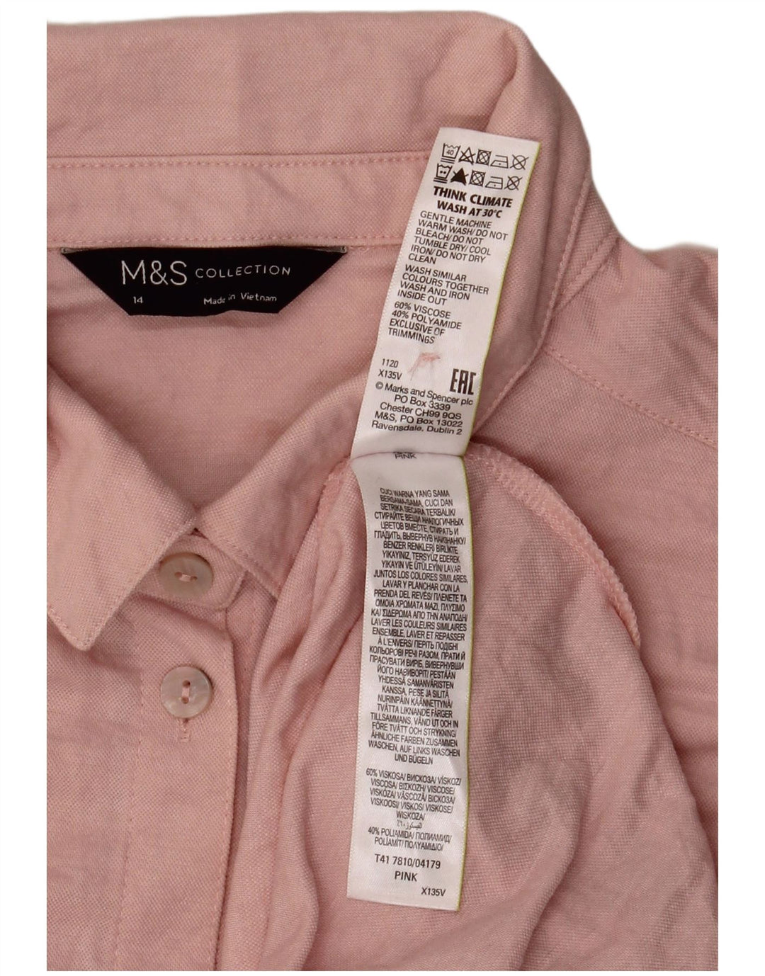 Marks & Spencer Damen Kurzarm-Oversize-Hemd UK 14 Large Pink