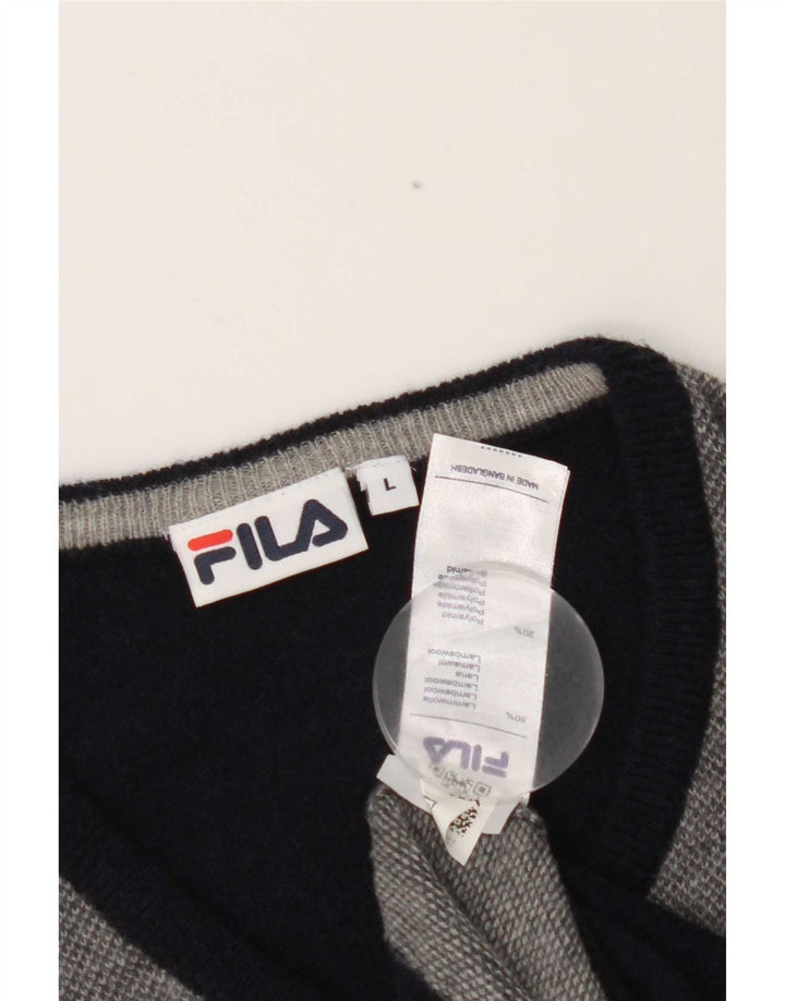 Fila Herren-Pullover mit V-Ausschnitt, groß, marineblau, Farbblock-Lammwolle
