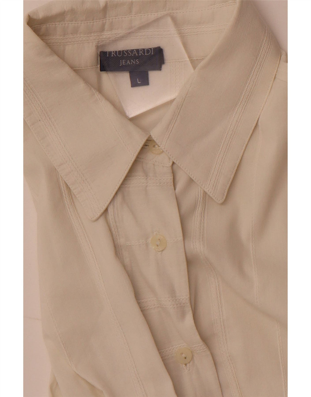 TRUSSARDI JEANS Damen-Hemdbluse, Gr. 44, groß, cremefarben gestreift