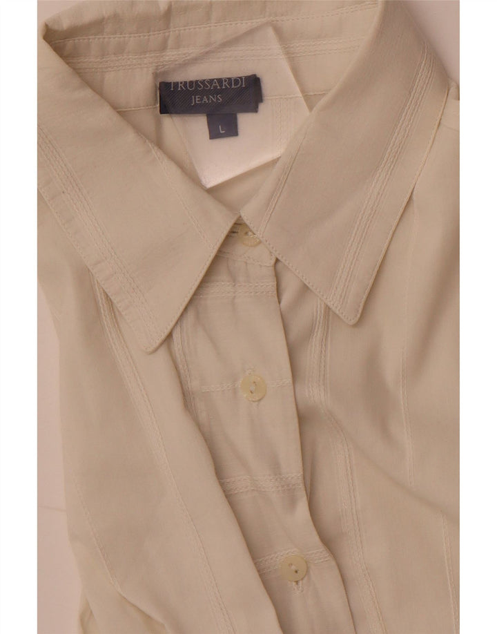 TRUSSARDI JEANS Damen-Hemdbluse, Gr. 44, groß, cremefarben gestreift