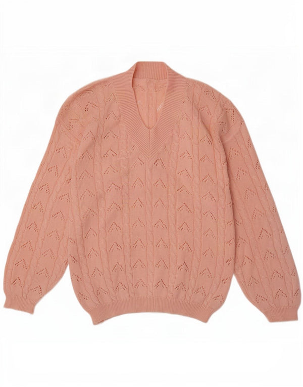 Vintage Damen V-Ausschnitt Pullover Pullover UK 14 Groß Rosa