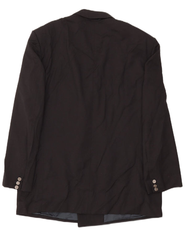 Vintage Herren Zweireiher Blazer Jacke IT 54 2XL Schwarze Wolle