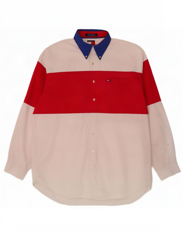 Tommy Hilfiger Herrenhemd, groß, weiße Colourblock-Baumwolle