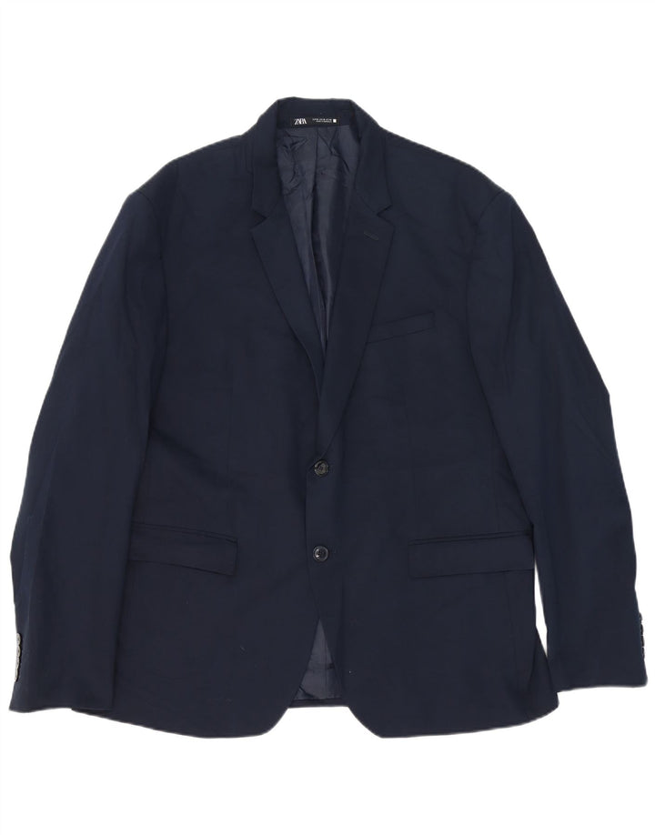 Zara Herren 2-Knopf-Blazerjacke EU 56 XL Marineblaue Viskose