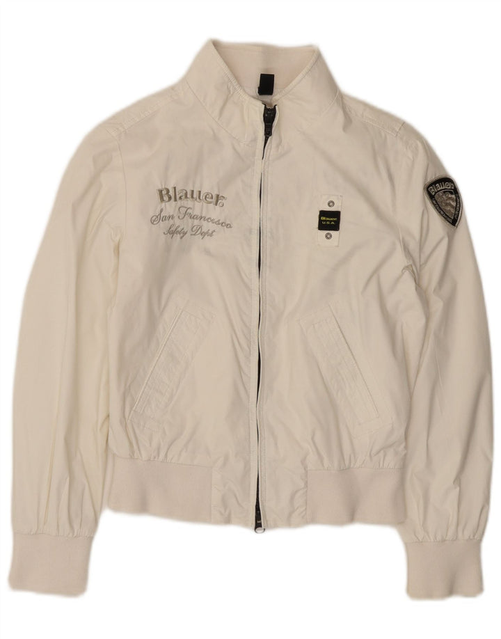 Blauer Mädchen-Bomberjacke mit Grafik, 9–10 Jahre, weiß, klassisch