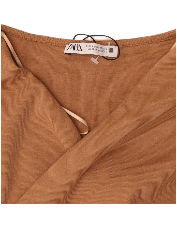Zara Damen Maxikleid UK 8 Small Beige Baumwolle