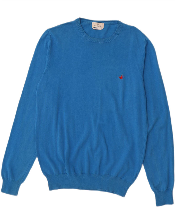 BROOKSFIELD Mens Crew Neck Jumper Sweater IT 50 Medium Blue Cotton Vintage Brooksfield and Second-Hand Brooksfield from Messina Hembry 