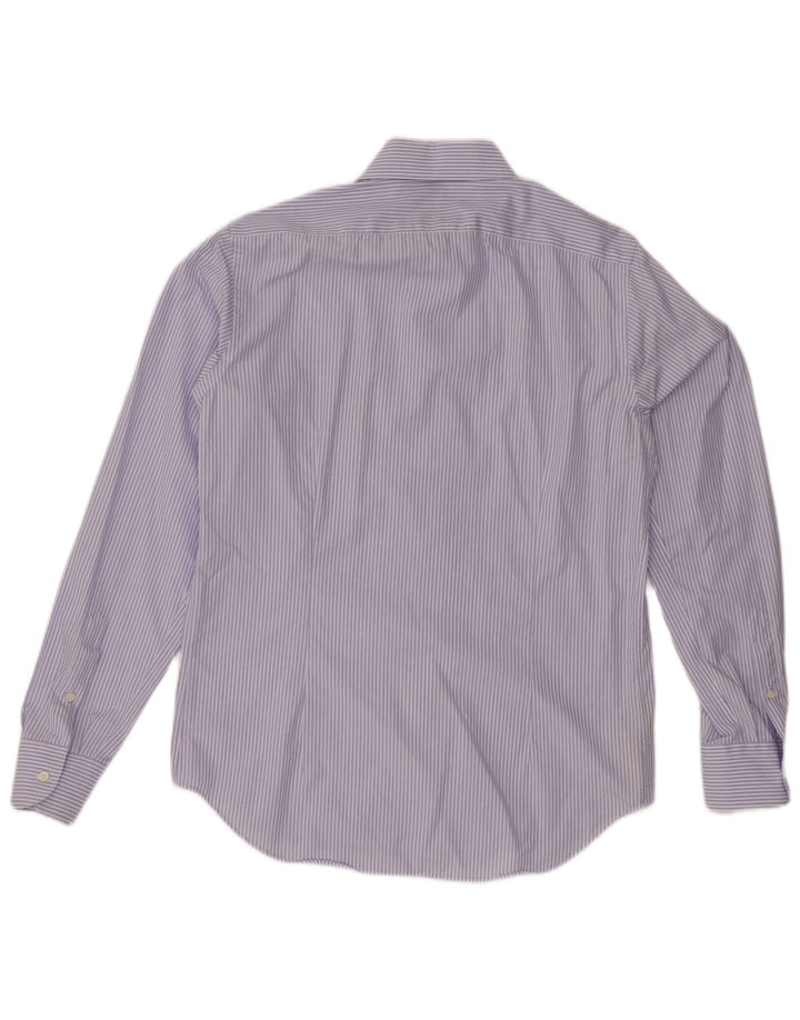 MASSIMO DUTTI Herrenhemd Größe 15 38 Mittelblaue Nadelstreifen-Baumwolle