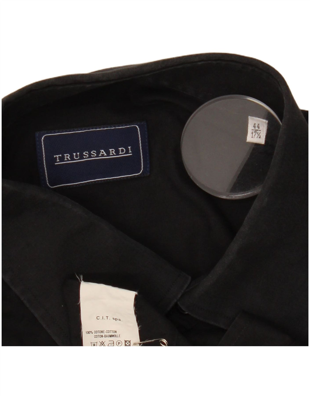 TRUSSARDI Herrenhemd Größe 17 1/2 44 XL Schwarze Baumwolle