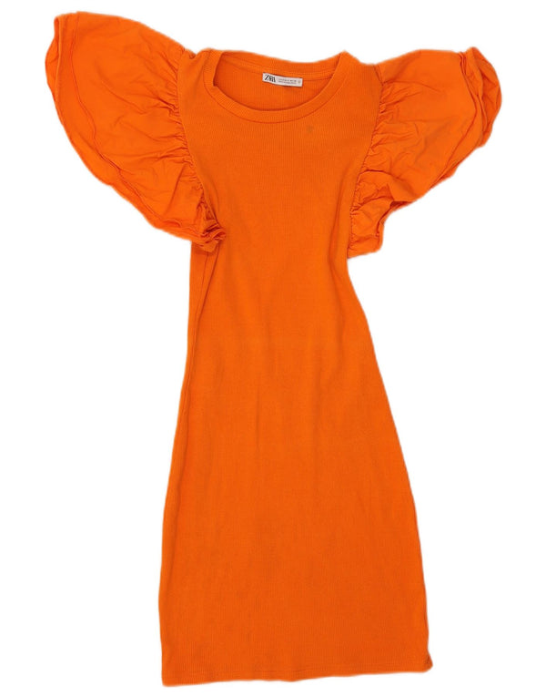 Zara Damen T-Shirt-Kleid UK 8 Small Orange Baumwolle