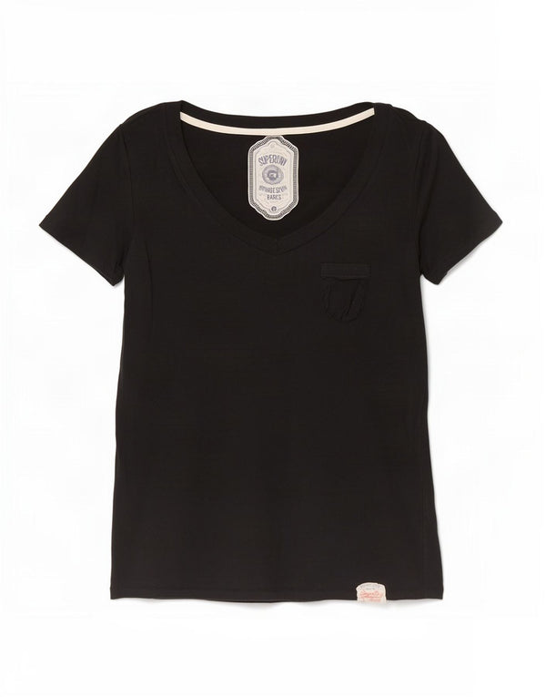 Superdry Damen T-Shirt Top UK 10 Small Schwarz Baumwolle