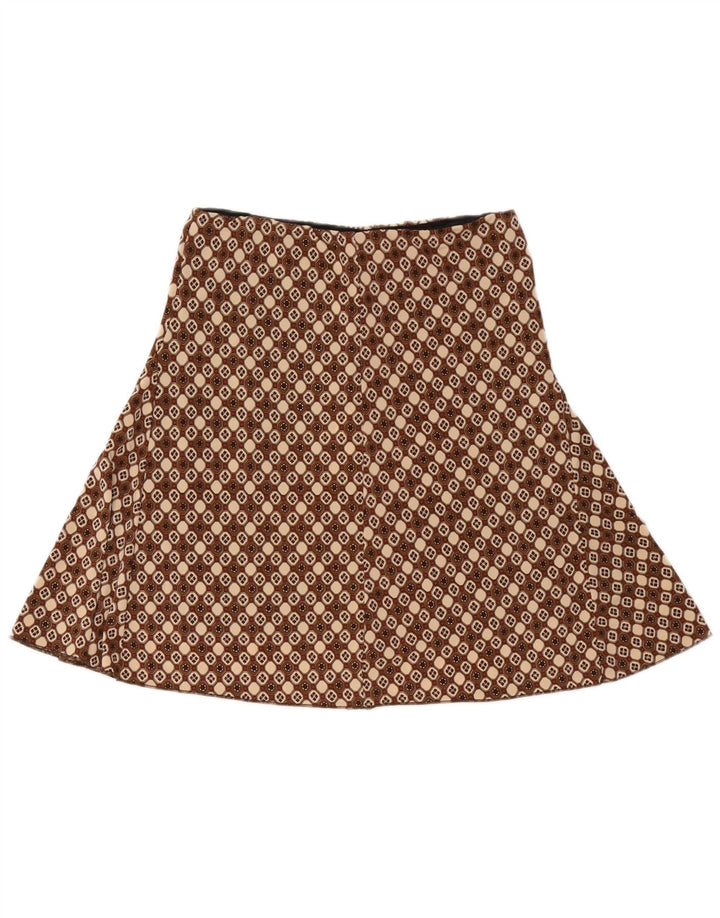 Vintage Damen A-Linie Rock W28 Mittelbraun Geometrisch