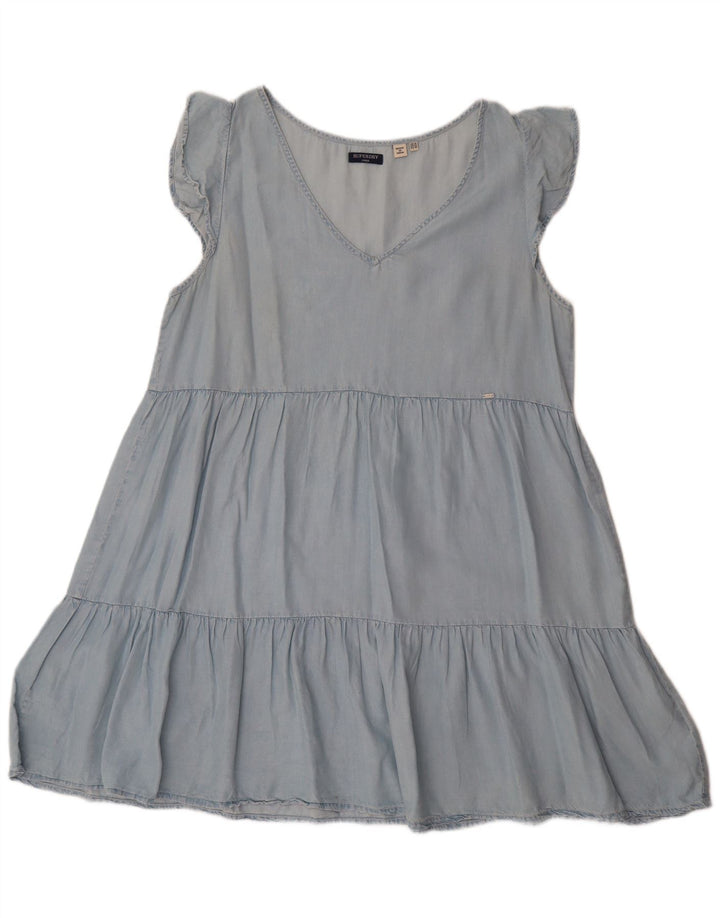 SUPERDRY A-Linien-Kleid für Damen, UK 14, mittelblaues Lyocell