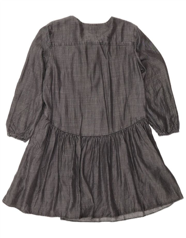 Superdry Damen Langarm-A-Linien-Kleid UK 12 Mittelgraues Lyocell