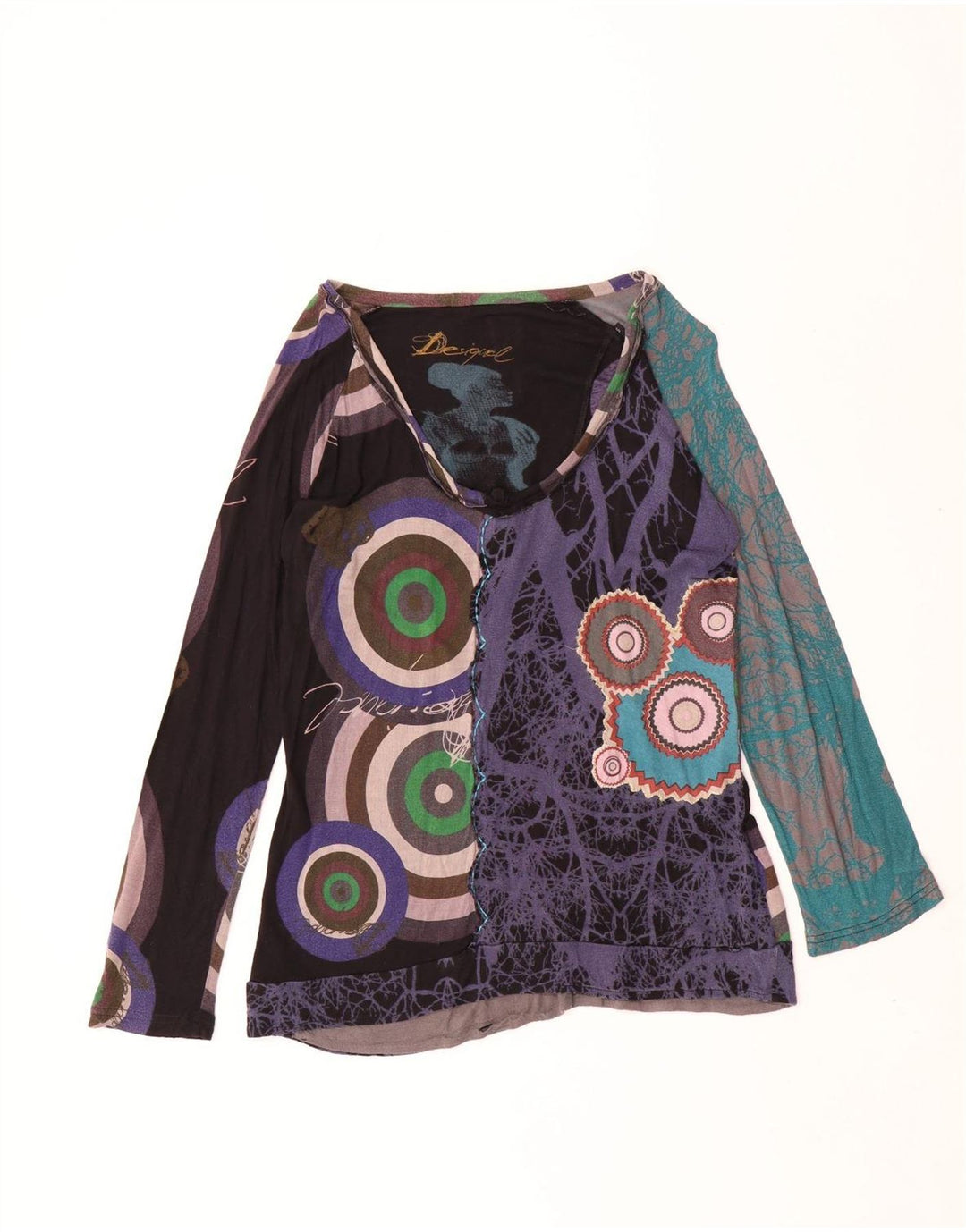Desigual Damen-Tunika-Top mit abstraktem Muster, UK 18, XL, mehrfarbige Viskose